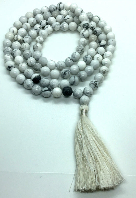 Premium, Howlite Mala Necklace, 108 Mala Beads, White Mala Necklace, Howlite Necklace, Knotted Mala, Howlite Jewelry Necklace Summer Jewelry