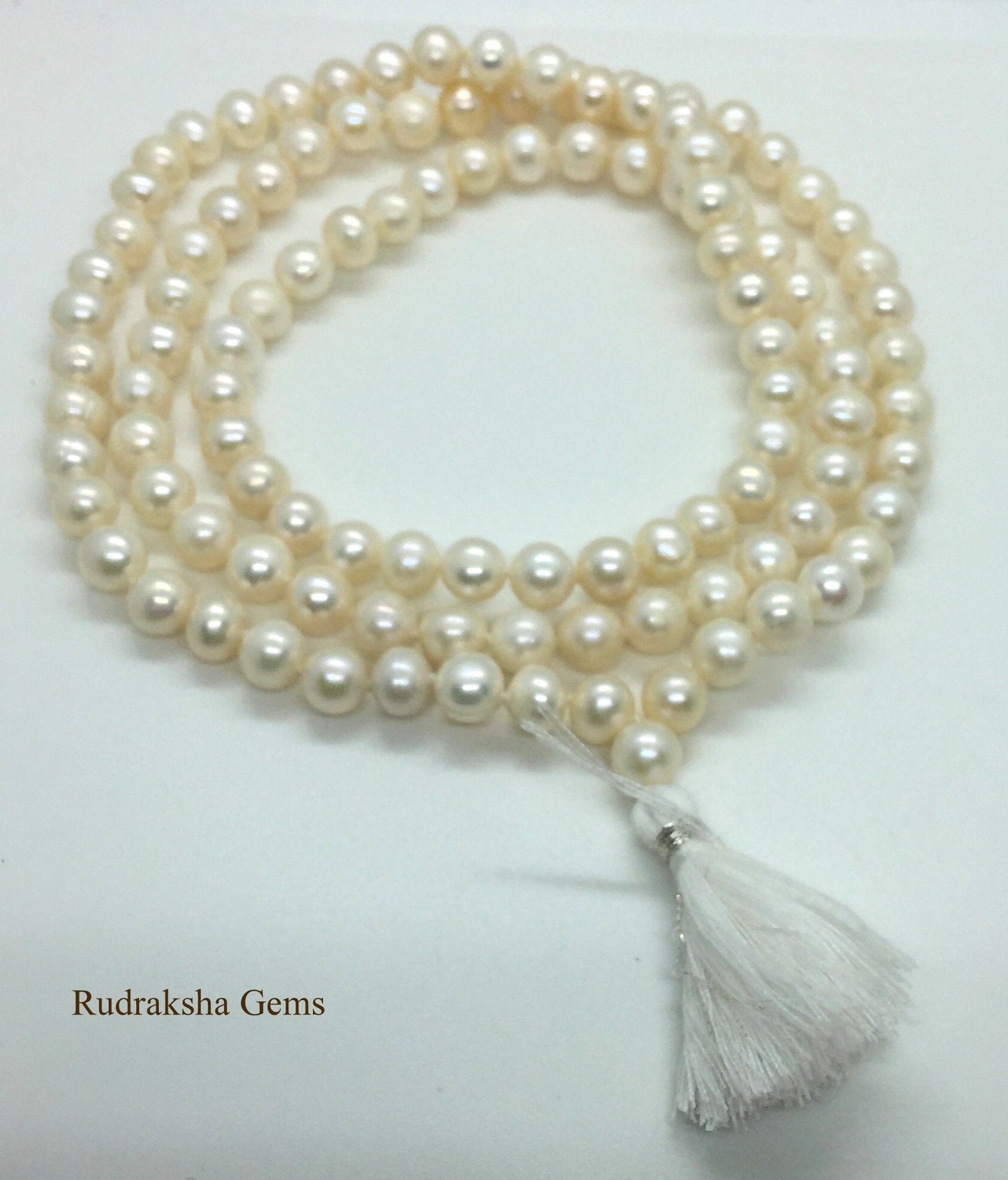 Fresh water white pearl 108 + 1 beads pearl mala Hindu prayer yoga meditation Indian Buddhist Rosary prayer Japa Necklace  Rare India puja