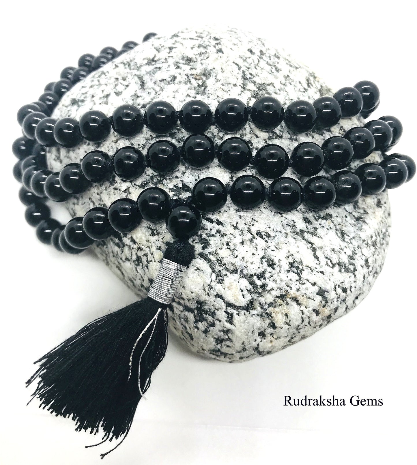 Black Onyx Stone Of Protection Mala 108 + 1 Beads Helps Releasing Negativity Yoga Raiki Meditation