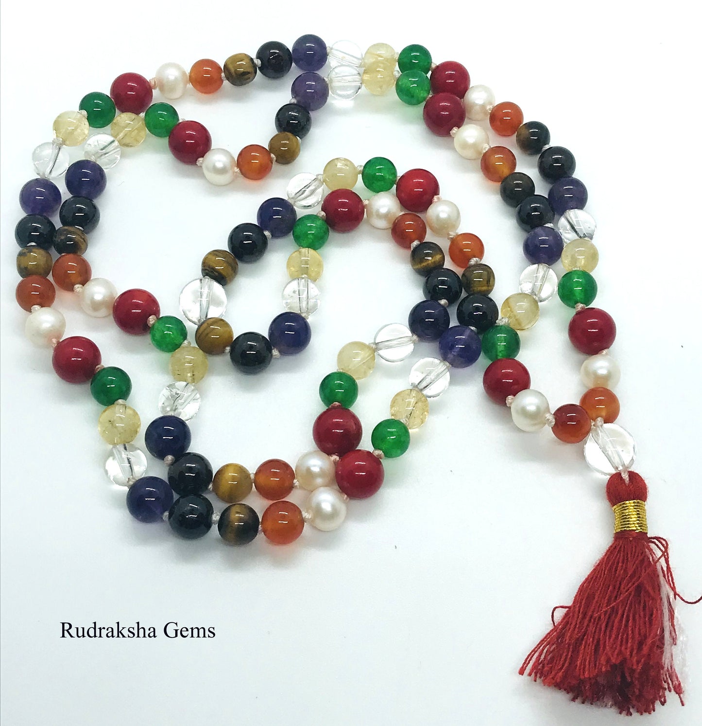 PLANETARY MALA / Hand Knotted 108 Navratan 9 Planets Handmade Chakra Mala Beads Necklace -Blessed Yoga Japa Meditation 7 mm Prayer Beads