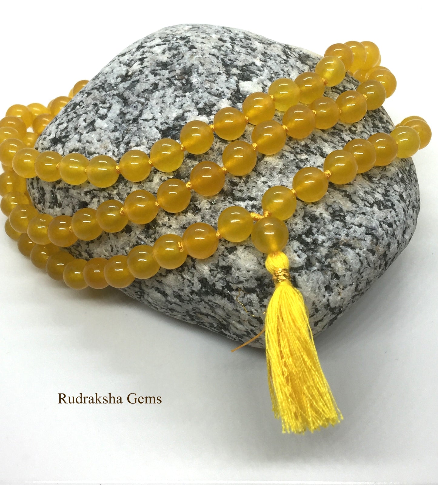 Yellow Jade Hand Knotted Yoga Mala Beads Necklace - Enegised Solar Plexus, Meditation 8mm 108 Prayer Beads For Awakening Chakra Kundalini