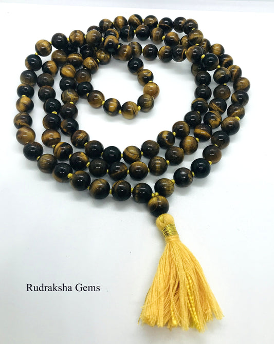 Tiger Eye Mala Necklace, Hand knotted Beaded Mala, 108 Mala Tiger's Eye Bead Necklaces, Yoga Jewelry, Yoga Gift Necklace for him Her Awesome