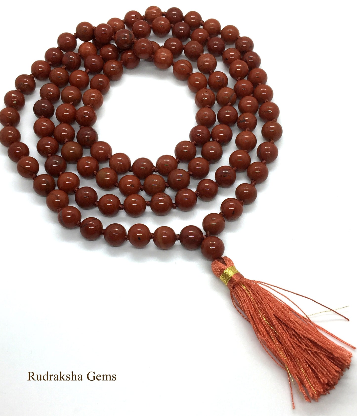 Red Jasper Handmade Mala Beads Necklace -Blessed Karma, Nirvana, Meditation, 8mm 108 Prayer Beads, Yoga Jewelry, Buddhist Beads, Worry Malla