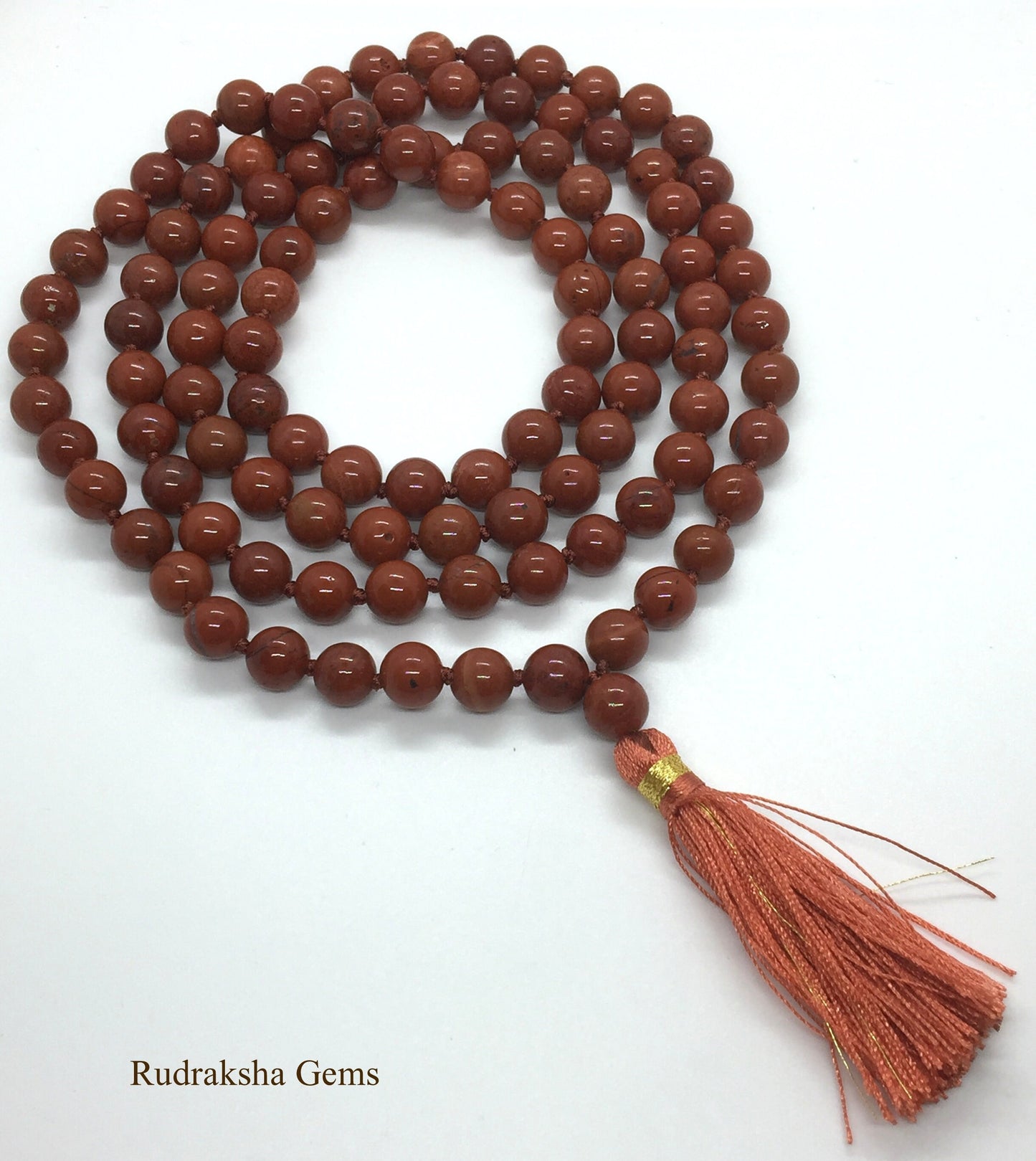 Red Jasper Handmade Mala Beads Necklace -Blessed Karma, Nirvana, Meditation, 8mm 108 Prayer Beads, Yoga Jewelry, Buddhist Beads, Worry Malla