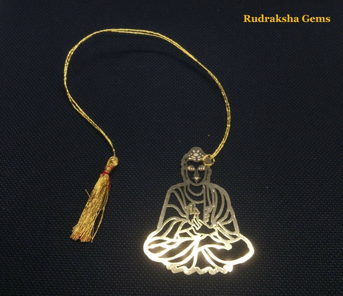 Gold Plated bookmark with Zari Tassel, Car Hanging, Gift, Hindu God, OM KHANDA Laxmi Ganesha Durga Kali Krishna Buddha Hanumana Sarawati