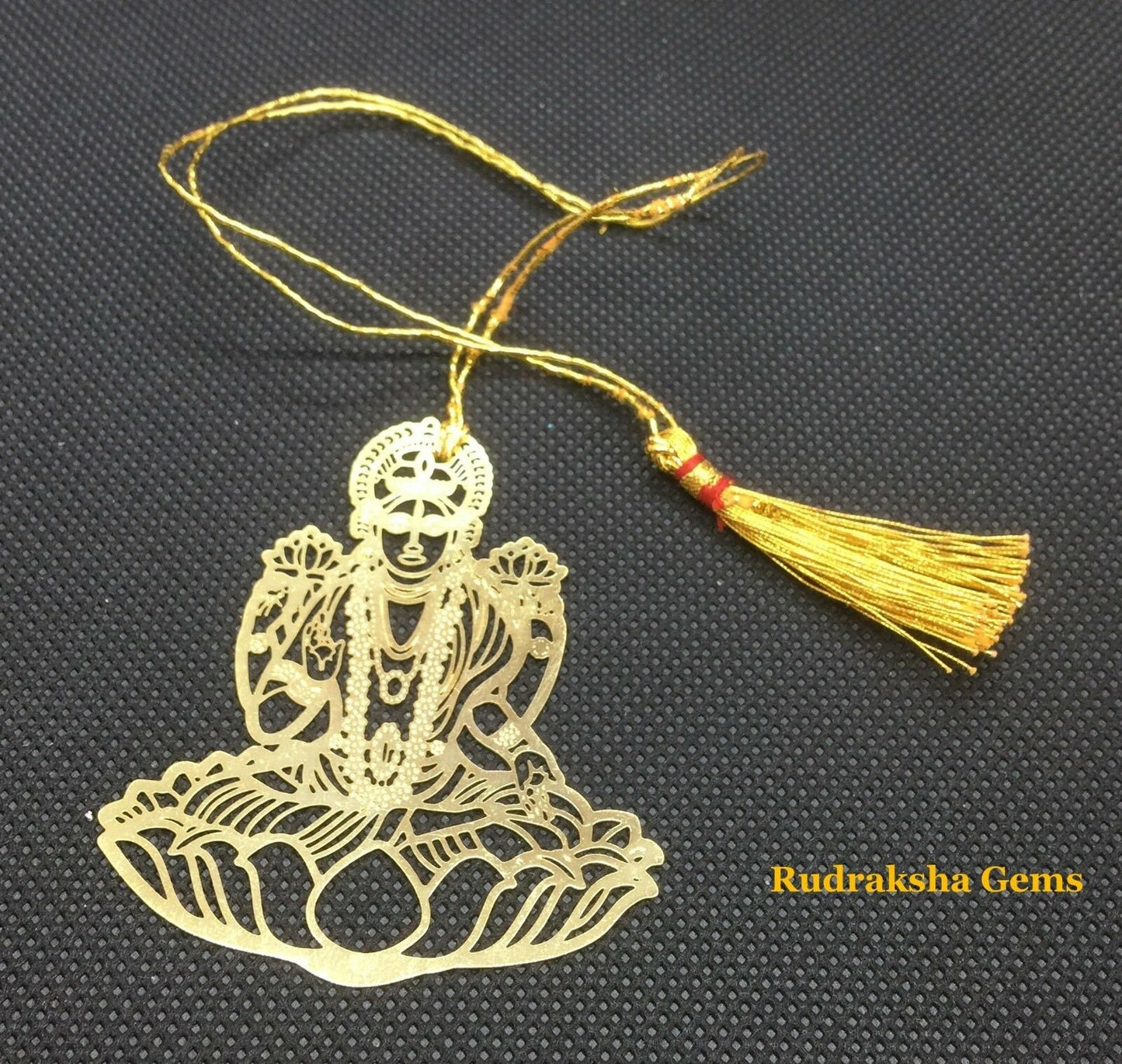 Gold Plated bookmark with Zari Tassel, Car Hanging, Gift, Hindu God, OM KHANDA Laxmi Ganesha Durga Kali Krishna Buddha Hanumana Sarawati