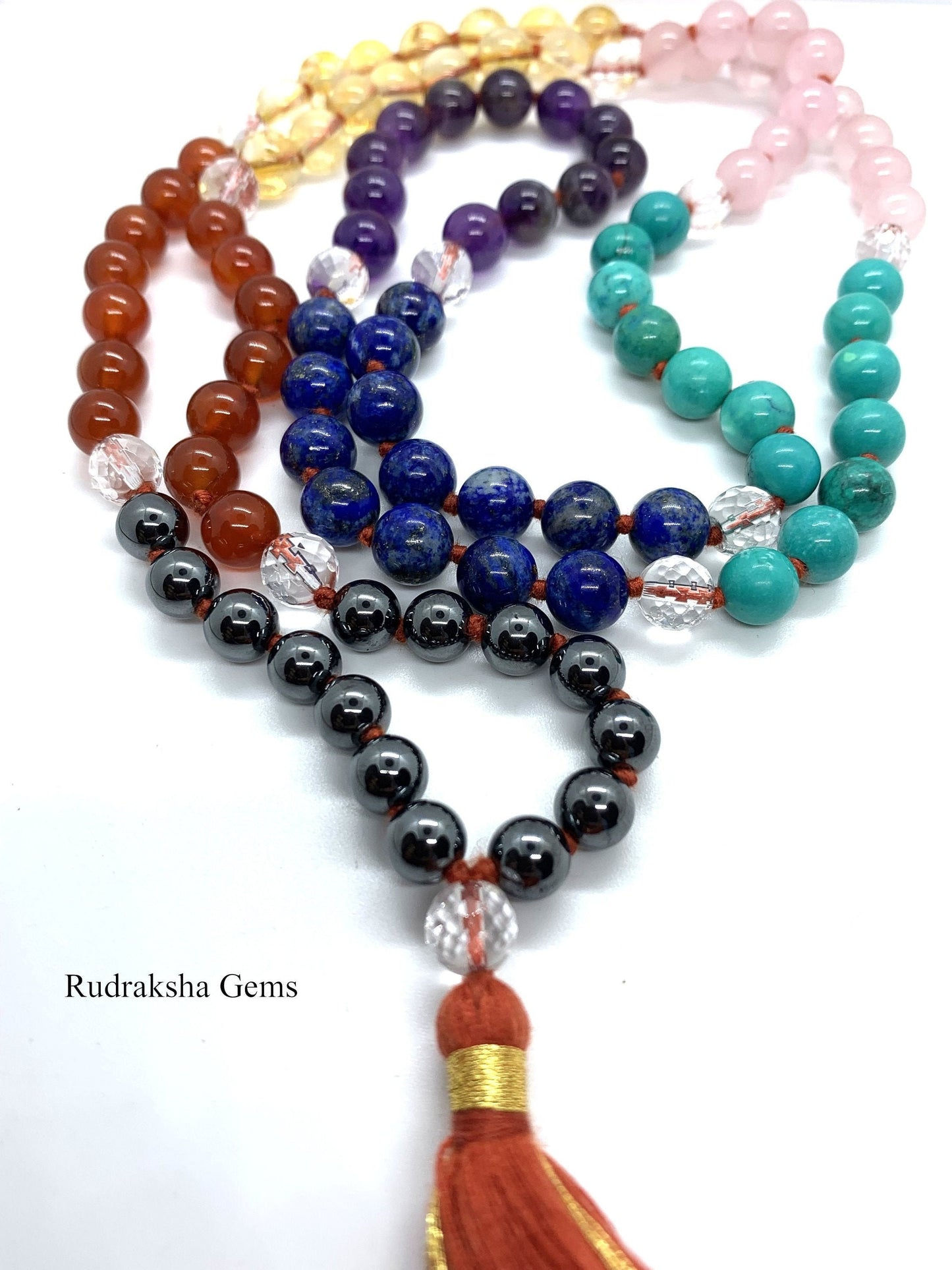 7 CHAKRA Mala Original Gem Stones Premium Japa Mala 108 + 1 beads Meditation Rosary Prayer Yoga Bead Reiki Necklace premium Seven RAINBOW OM