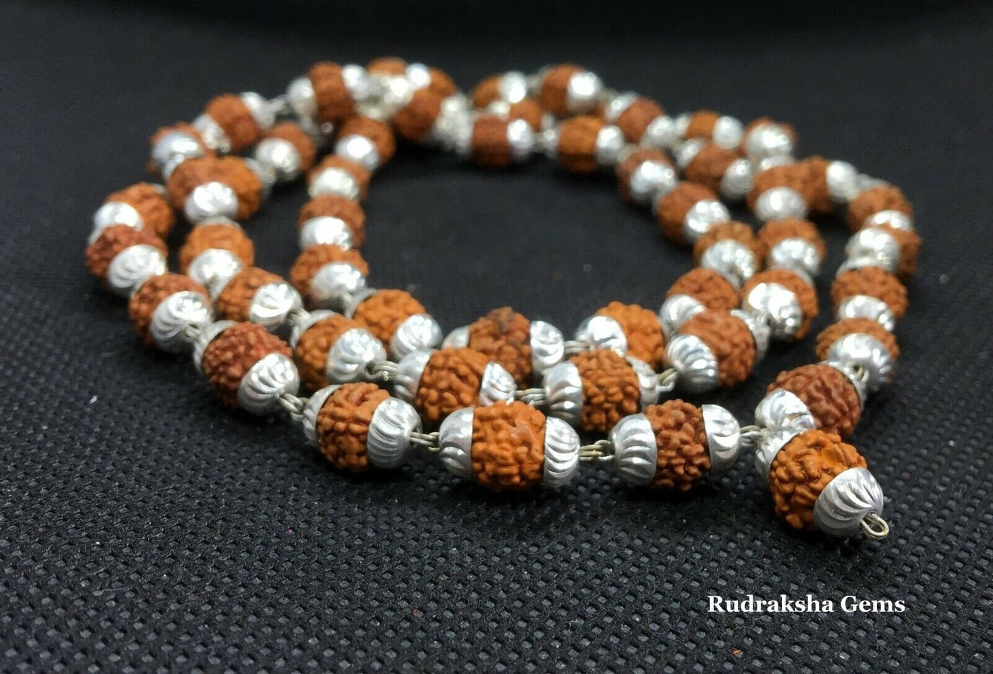 Rudraksha Mala Necklace - Rudraksh Mala- 54 beads Golden cap wire wrapped Mala- Rudraksha Divine beads - 7 mm Rudraksha beads, Mala Necklace