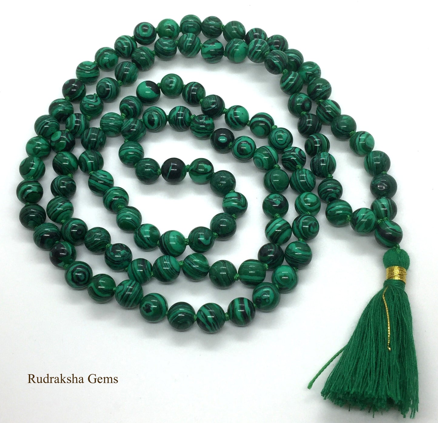 Malachite Japa Mala 108 Beads / Hand knotted Full Mala Necklace / Meditation and Yoga Mala / Heart Chakra Mala Buddhist Prayer Beads Jewelry