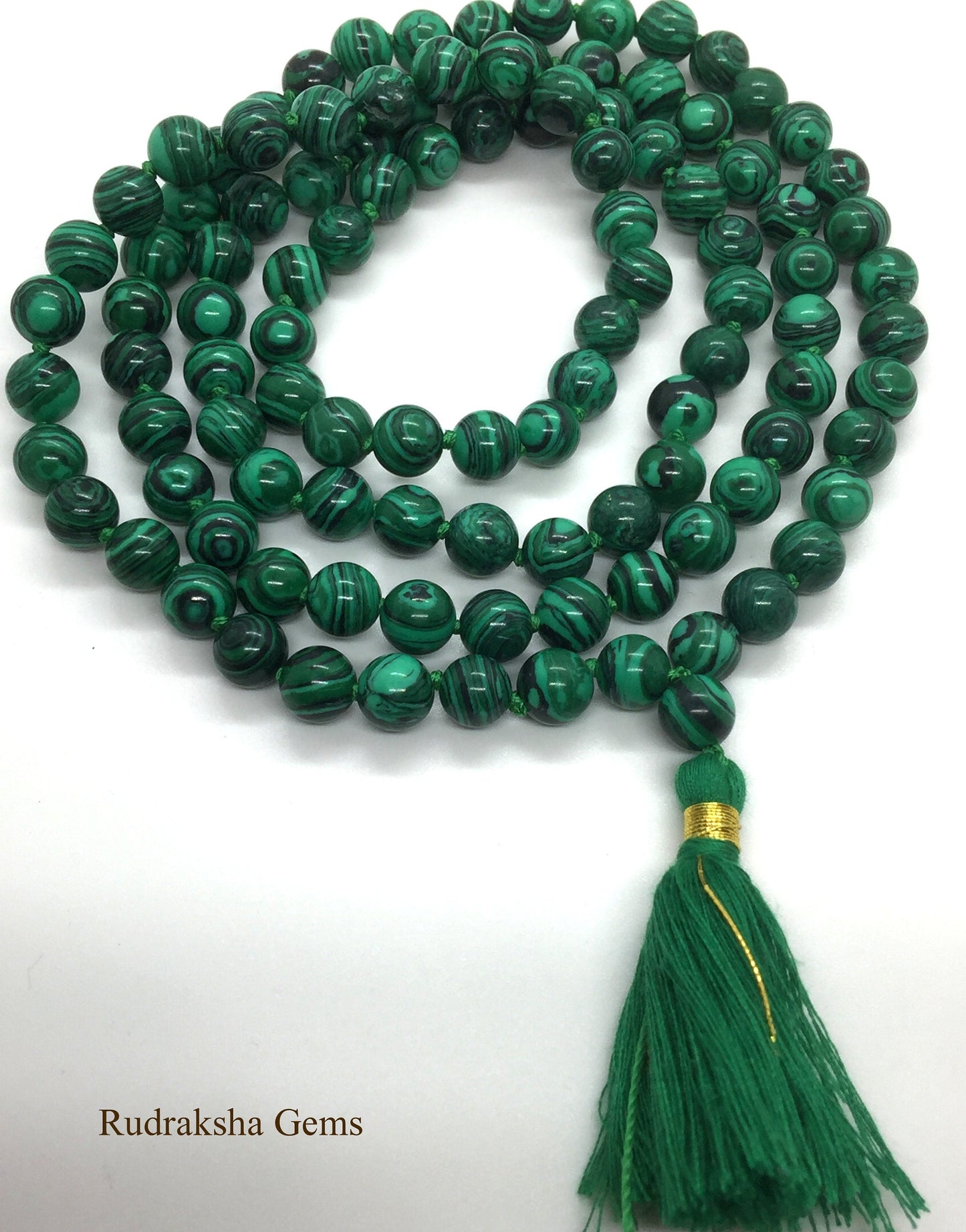 Malachite Japa Mala 108 Beads / Hand knotted Full Mala Necklace / Meditation and Yoga Mala / Heart Chakra Mala Buddhist Prayer Beads Jewelry
