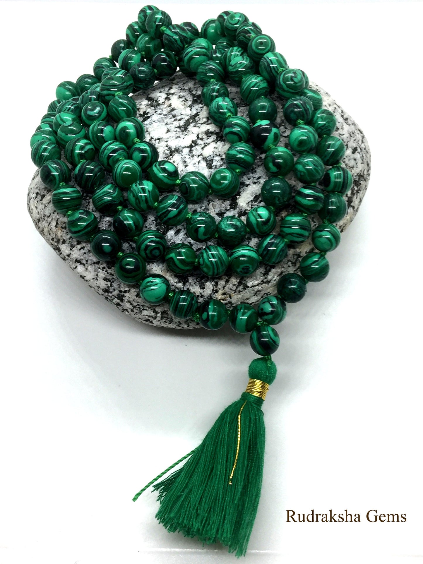 Malachite Japa Mala 108 Beads / Hand knotted Full Mala Necklace / Meditation and Yoga Mala / Heart Chakra Mala Buddhist Prayer Beads Jewelry