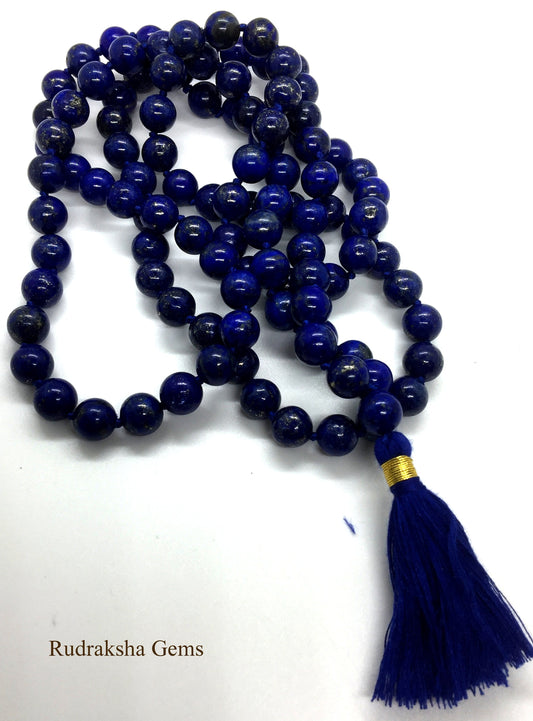 7 mm Natural Blue Lapis Lazuli Mala beads, 108 Buddhist Mala, Enhance Awareness Insight & Intellect, Third Eye Chakra, Communication