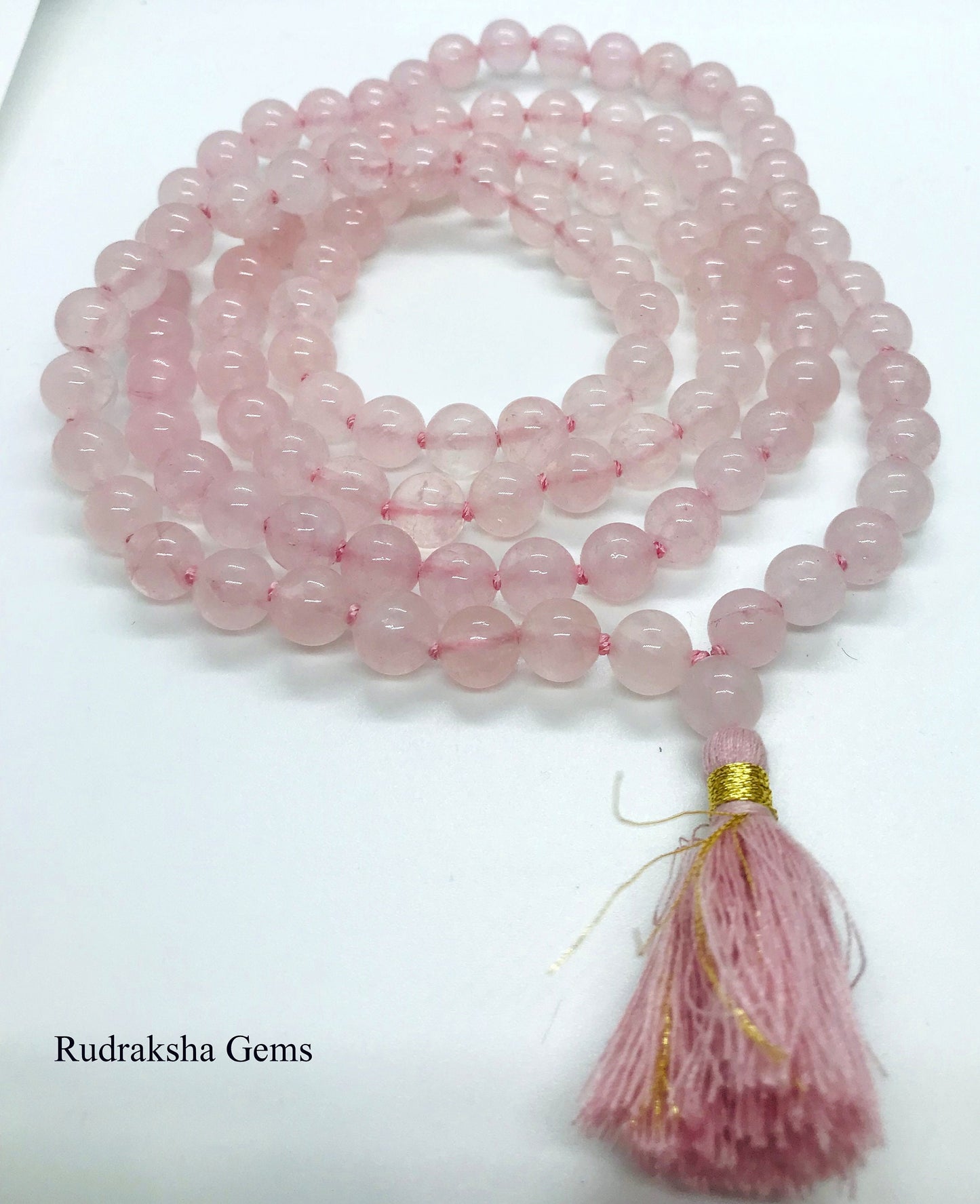 Rose Quartz mala • Mala beads 108 • Rose Quartz 108 beads Mala, hand knotted Necklace, Vegan Tassel Mala • Meditation jewelry, Zen Gift Yoga