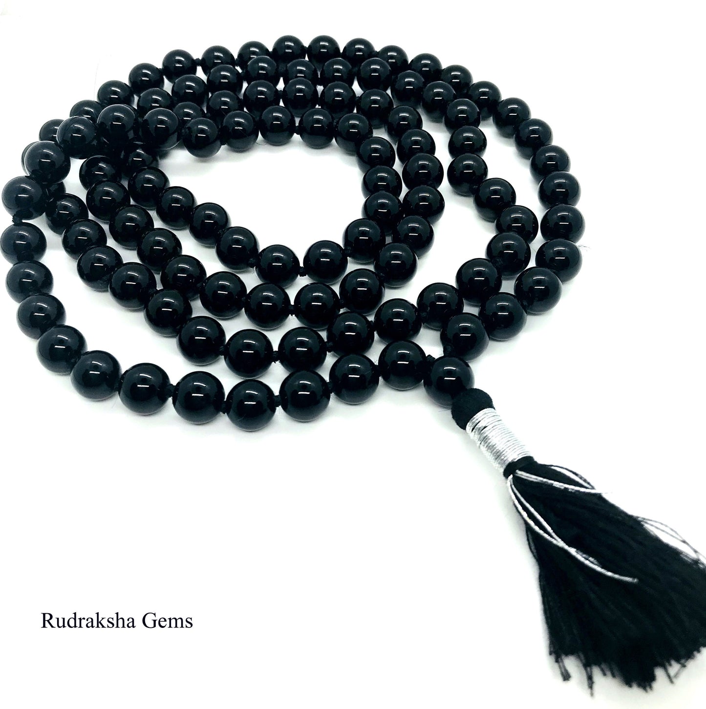 Black Onyx Stone Of Protection Mala 108 + 1 Beads Helps Releasing Negativity Yoga Raiki Meditation