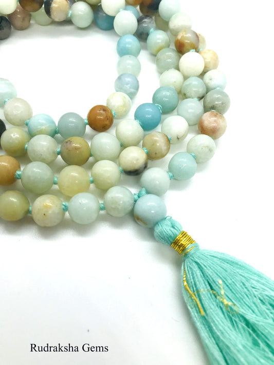 Amazonite Mala, 108 Bead Malas, Hand Knotted Necklace, Buddhist Necklace, Prayer Necklace, Meditation Jewelry, Hand Knotted Mala Buddhist