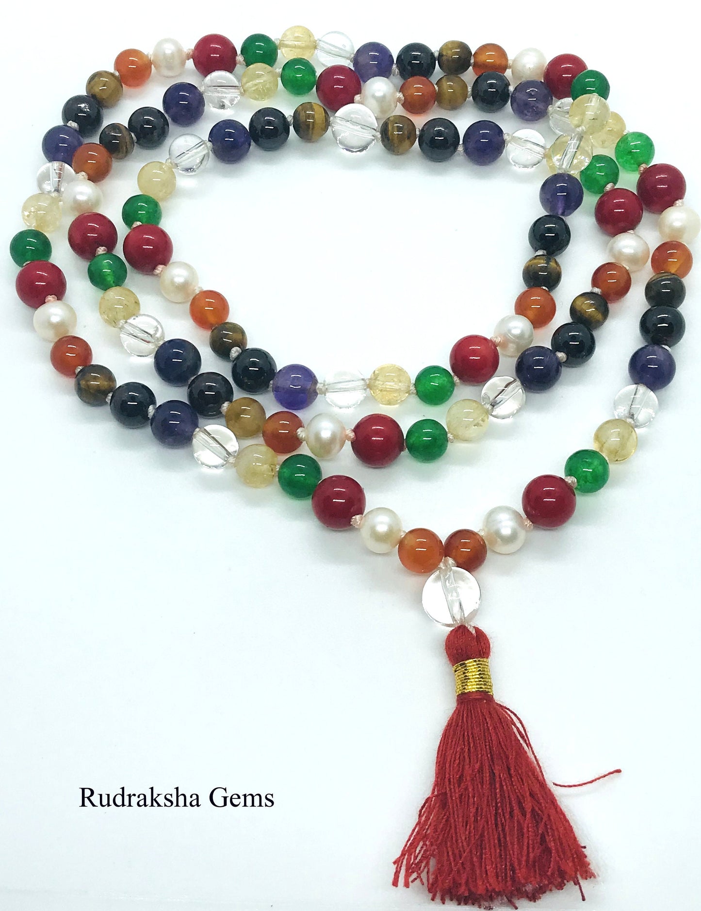 PLANETARY MALA / Hand Knotted 108 Navratan 9 Planets Handmade Chakra Mala Beads Necklace -Blessed Yoga Japa Meditation 7 mm Prayer Beads