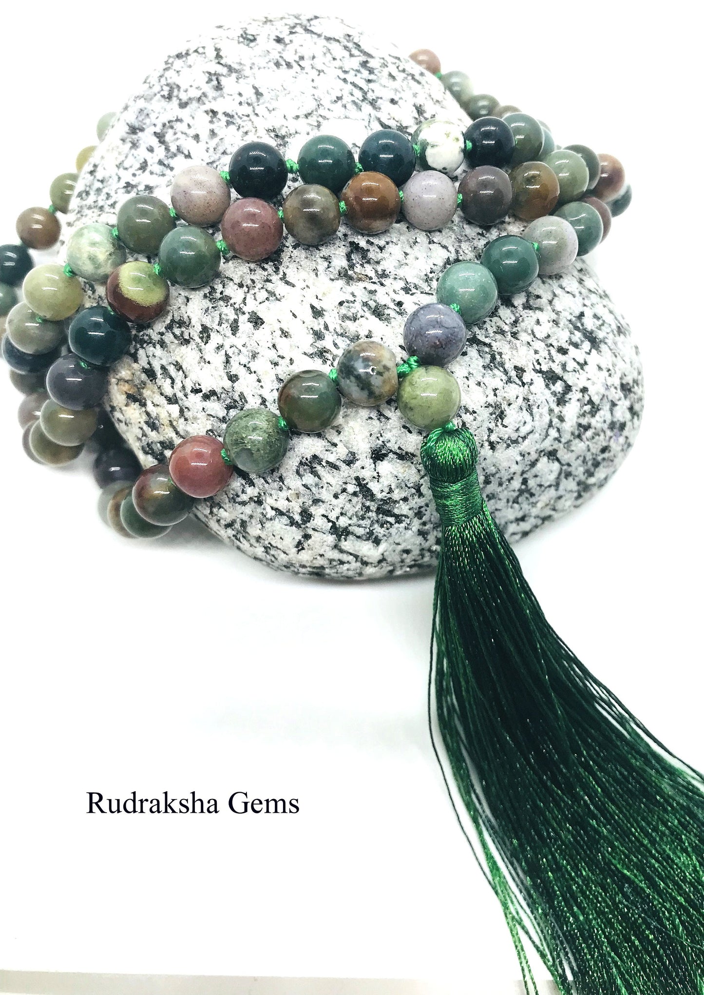 CHALCEDONY MALA / Stone Necklace / Green Heart Chakra 108+1 Power Beads / Hindu Yoga Meditation Rosary / Gift for Him Her/ Mala Rosary