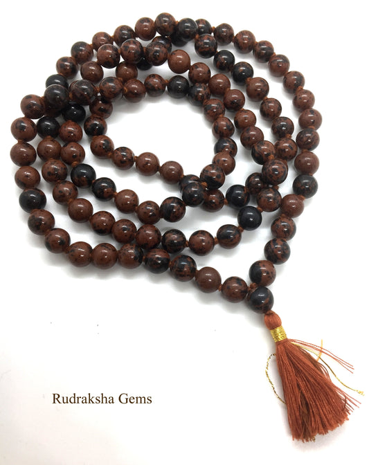 108 Mala Beads - Obsidian Mahogany Hand Knotted Mala Necklace - Meditation Beads Prayer Necklace - mahogany obsidian 108 beads buddhist mala