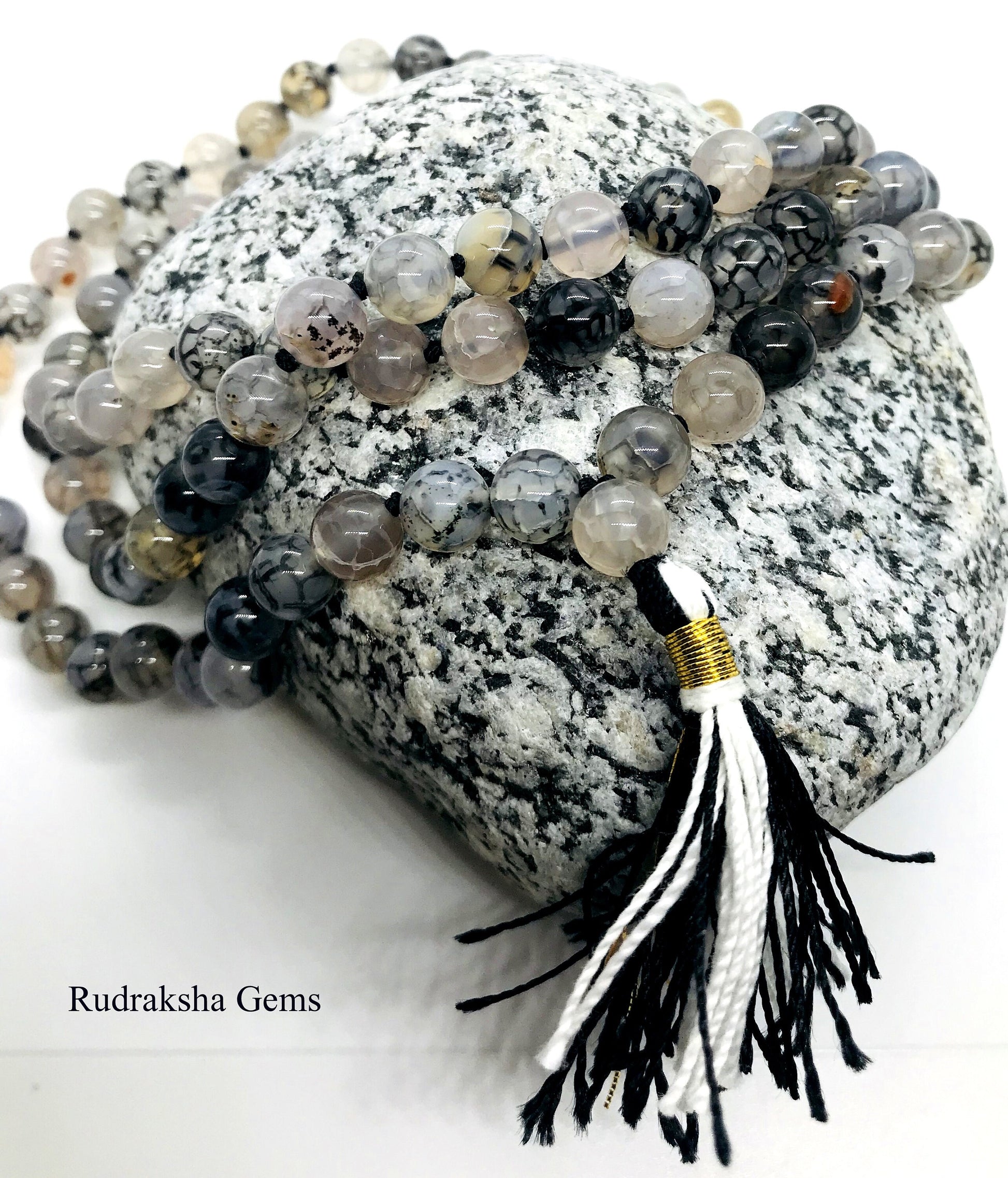 Pure Strength Lava Rock Black, Red Tassel Hand Knotted Mala