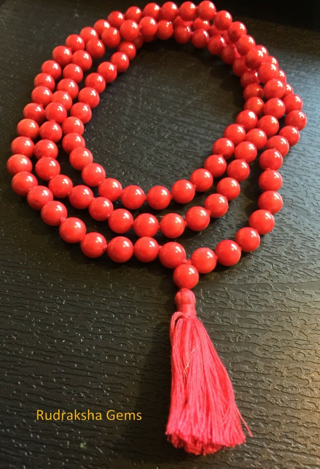 Hand Knotted Mala/ Red Coral Mala Necklace with Tassel /Natural Red Coral Mala/ 7mm 108 beads mala/  yoga meditation mala/ Root Chakra Mala