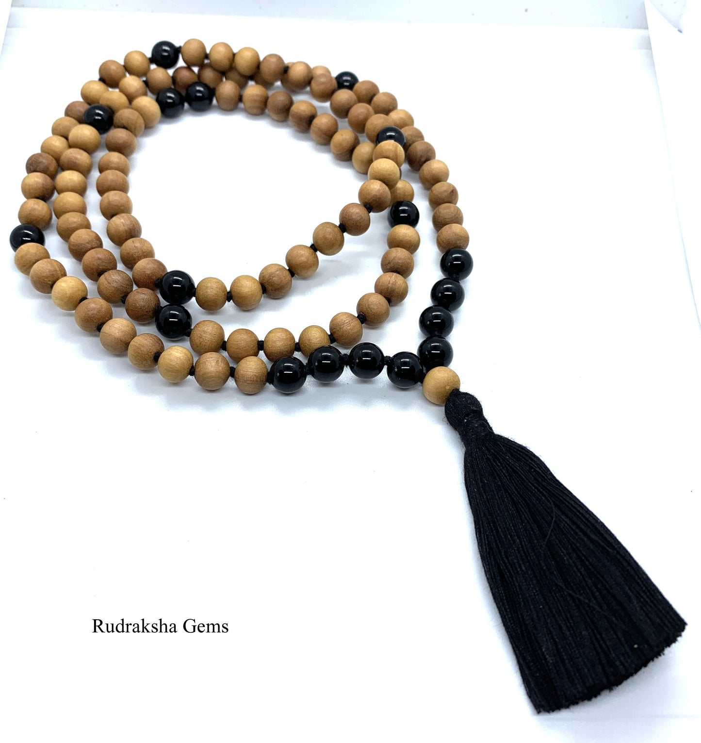 Black Onyx Mala Necklace Yoga Necklace Meditation Necklace Prayer Necklace Sandalwood jewelry Mala Beads necklace Long tassel necklace