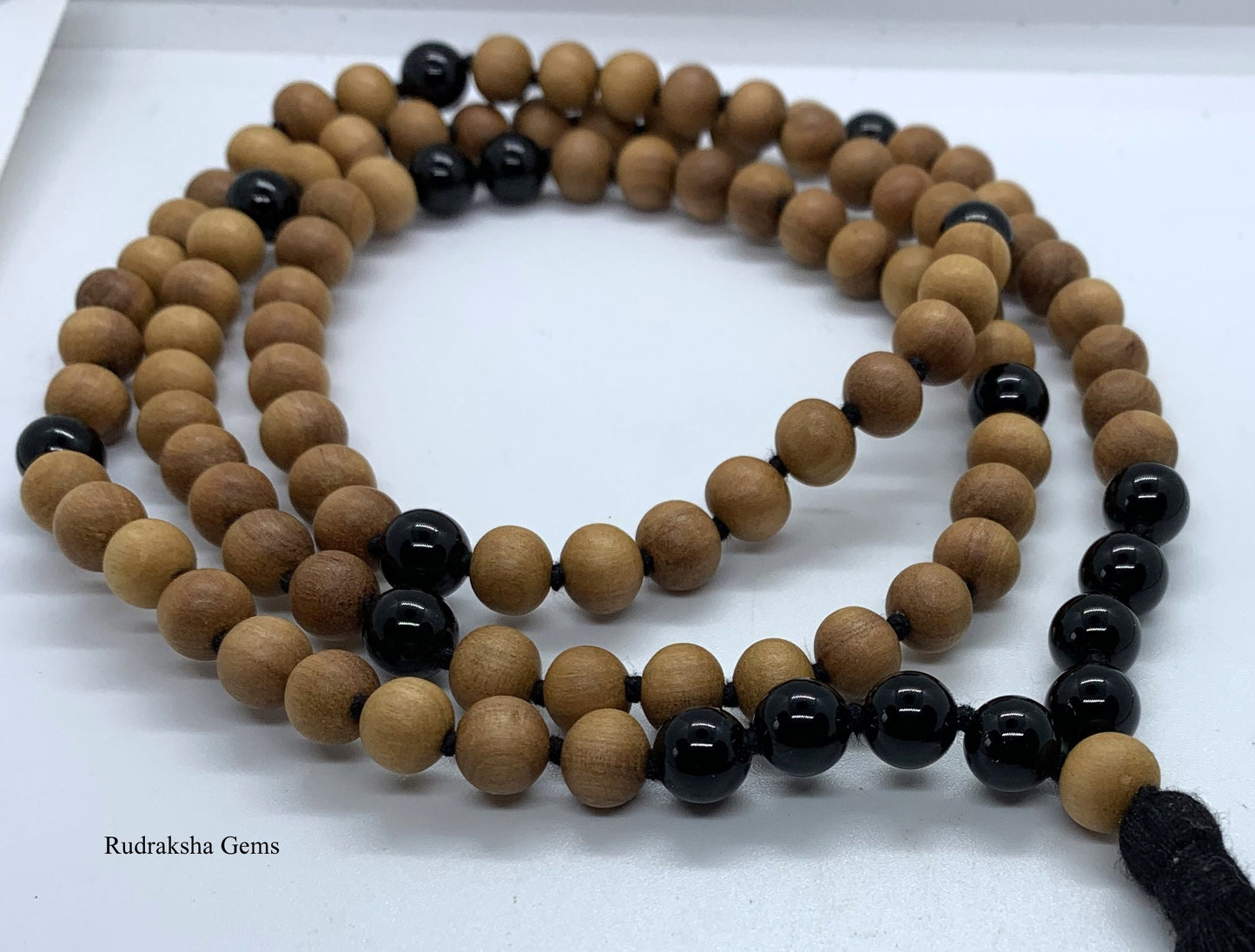 Black Onyx Mala Necklace Yoga Necklace Meditation Necklace Prayer Necklace Sandalwood jewelry Mala Beads necklace Long tassel necklace