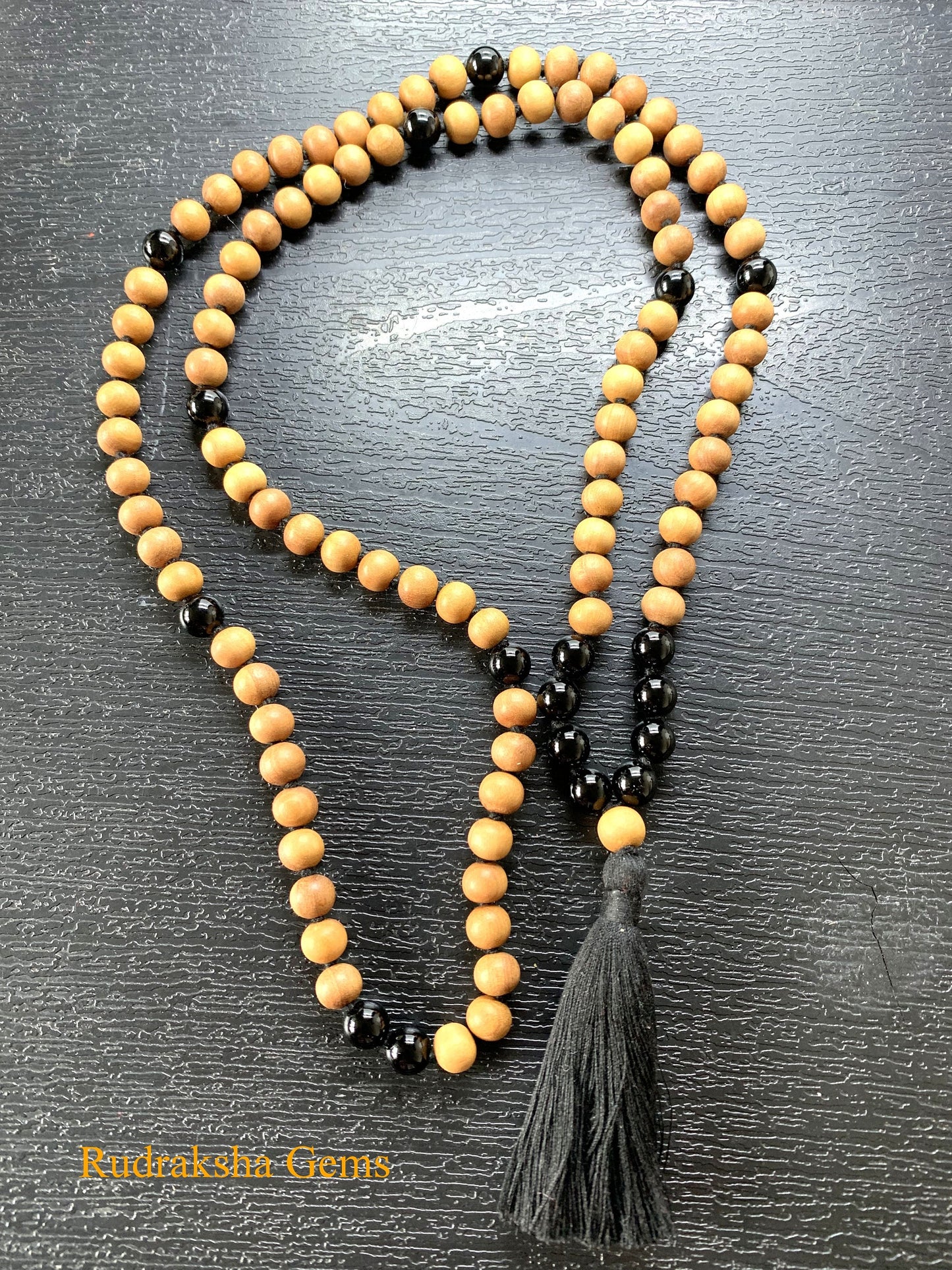 Black Onyx Mala Necklace Yoga Necklace Meditation Necklace Prayer Necklace Sandalwood jewelry Mala Beads necklace Long tassel necklace
