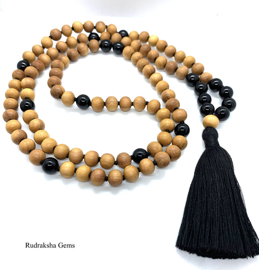 Black Onyx Mala Necklace Yoga Necklace Meditation Necklace Prayer Necklace Sandalwood jewelry Mala Beads necklace Long tassel necklace