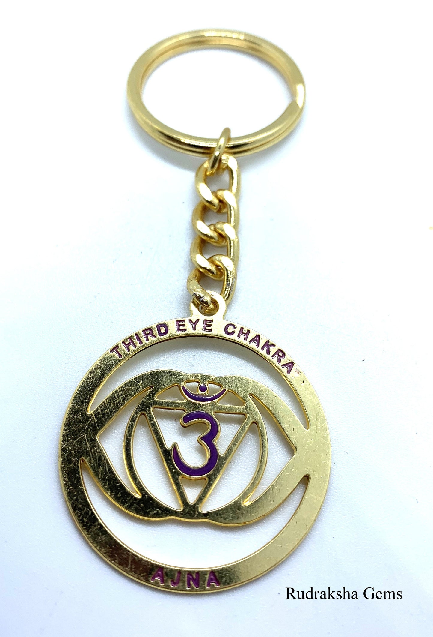 7 CHAKRA Key ring Yoga Healing Symbols Golden metal Keyring Bag Charm  - Crown, Third Eye, Throat, Heart, Solar Plexus, Sacral, Root Chakra