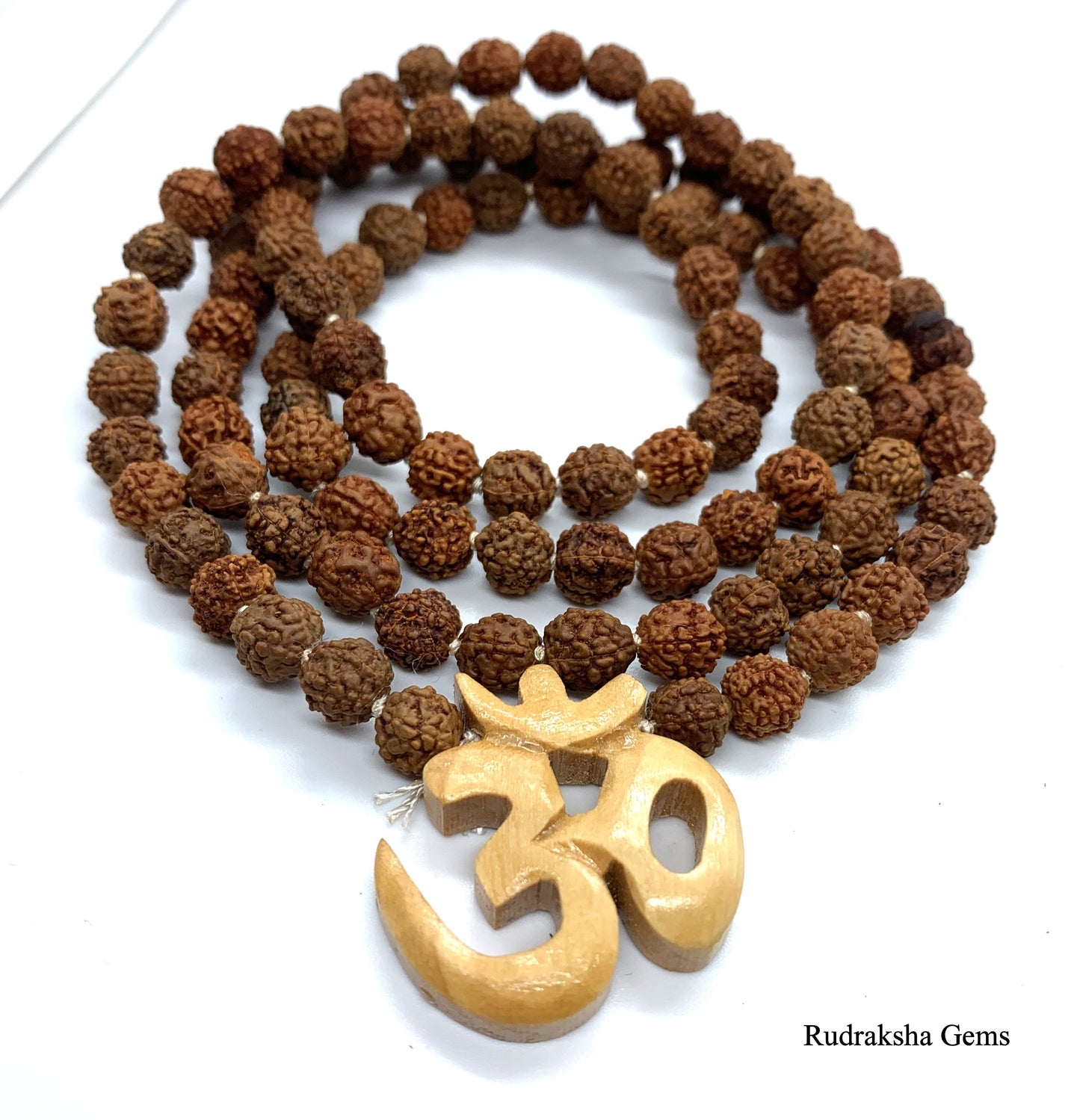 Om Rudraksha Necklace,108 beads,8mm Natural Rudraksha Seed Beads,Om Aum Pendant Necklace, Rudraksha Necklace, Unisex,Prayer,Mala,Meditation