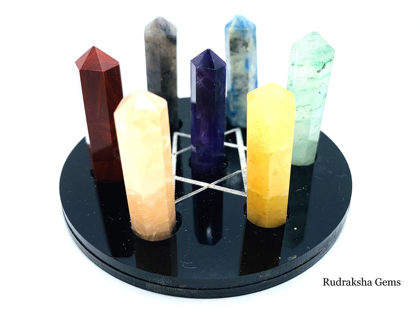 7 Chakra Star Crystal Holder with 7 Healing bonded Wands Set Aether Star Grid OM, HEXAGON WANDS, Chakra Stone, Set Of 7, Healing Crystals