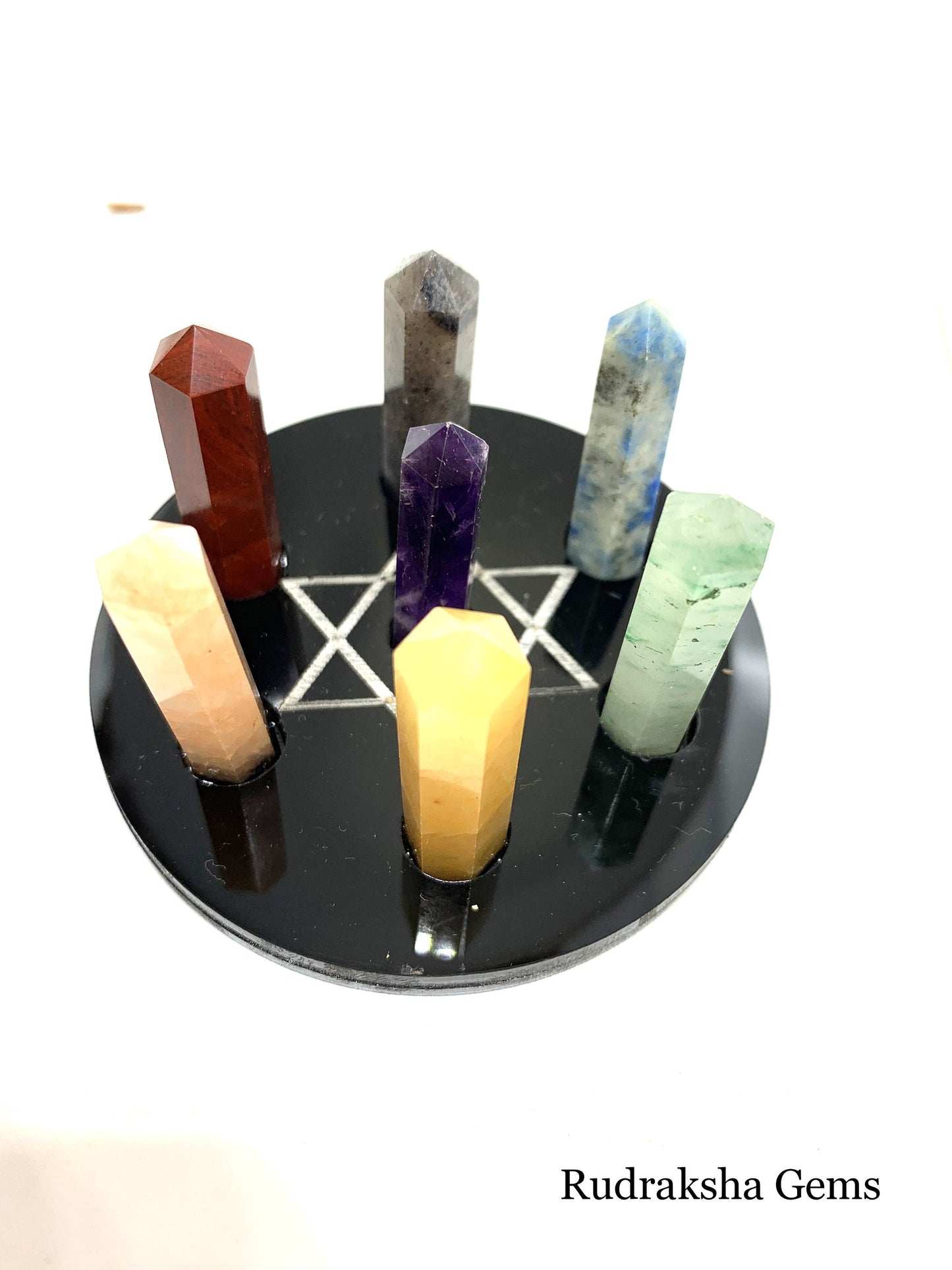 7 Chakra Star Crystal Holder with 7 Healing bonded Wands Set Aether Star Grid OM, HEXAGON WANDS, Chakra Stone, Set Of 7, Healing Crystals