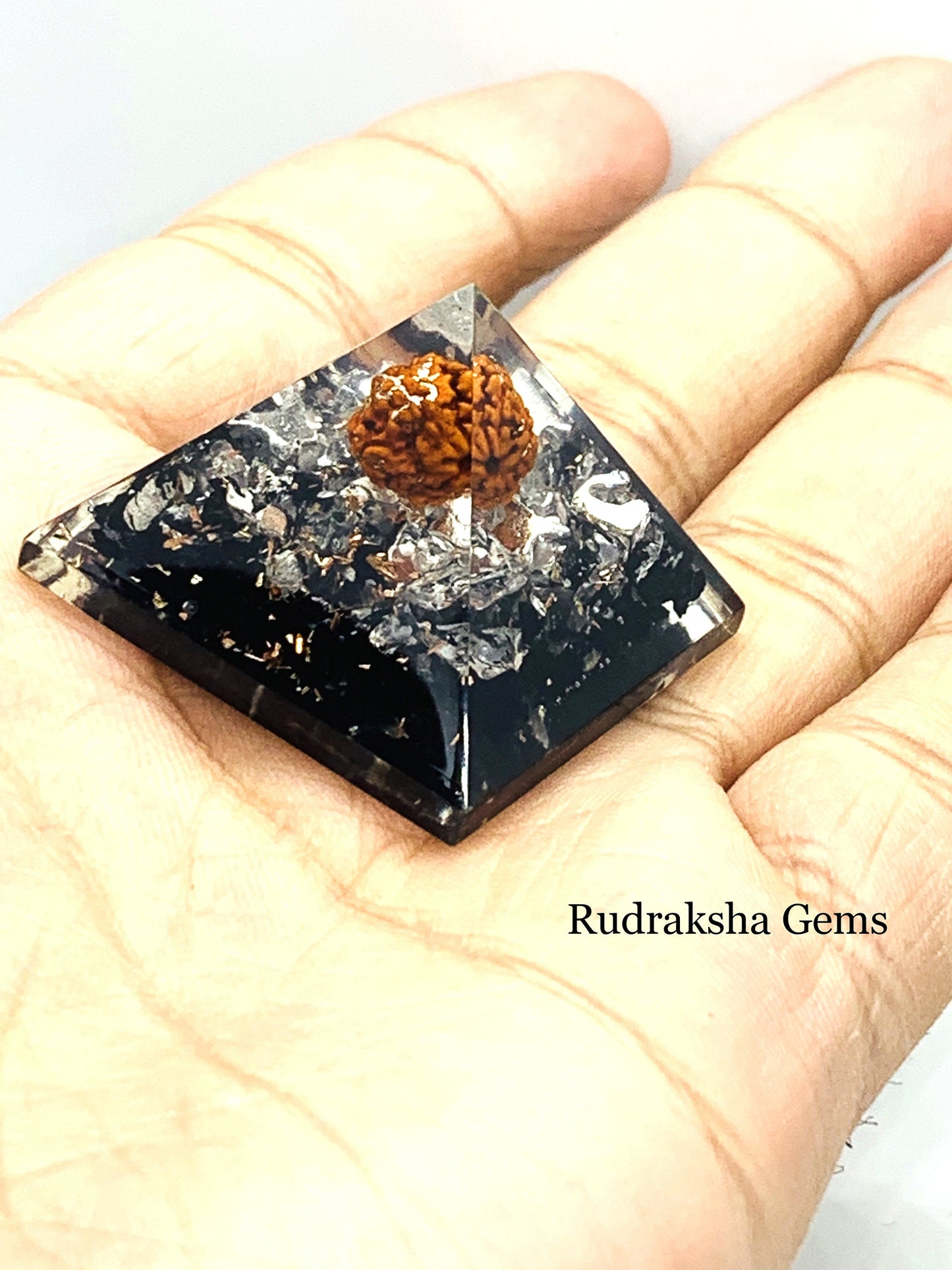 Black Tourmaline Rudraksha Quartz Reiki Energy Charged Orgone Orgonite Pyramid, Orgone pyramid, EMF protection, orgone energy purifier Gift