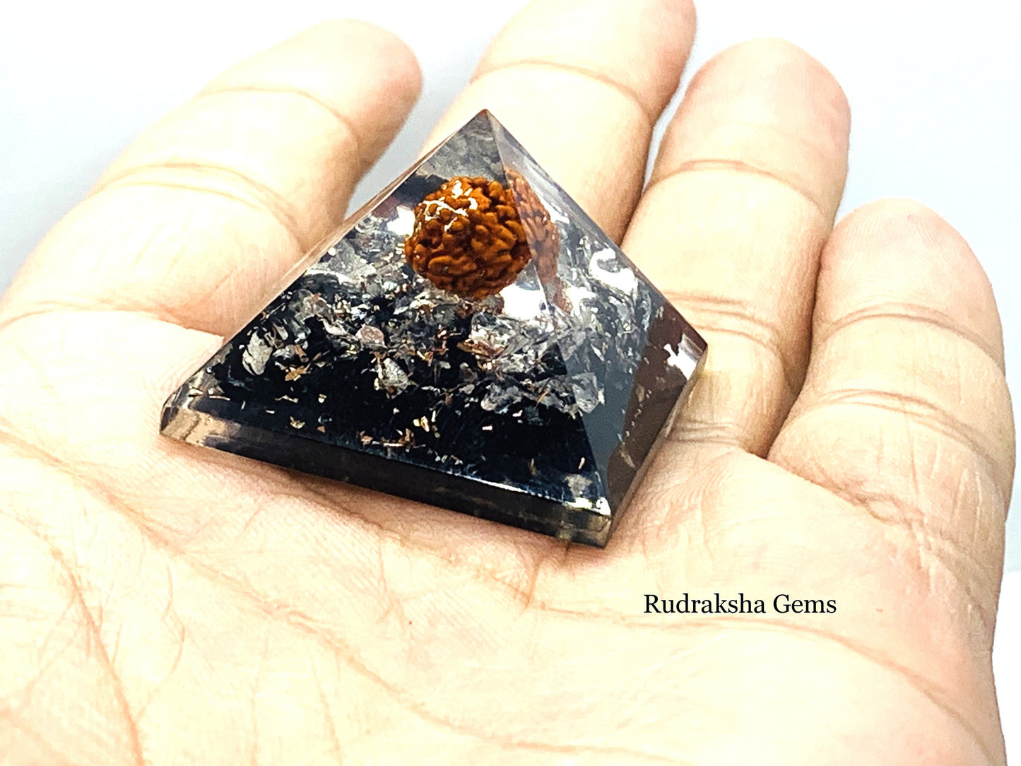 Black Tourmaline Rudraksha Quartz Reiki Energy Charged Orgone Orgonite Pyramid, Orgone pyramid, EMF protection, orgone energy purifier Gift