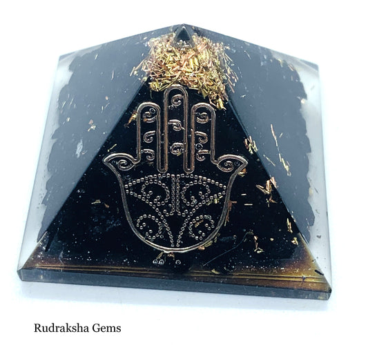 Reiki Charged Black Tourmaline Orgone Pyramid Hamza Protection Energy Generator, Orgone pyramid, EMF protection, orgone energy purifier Gift