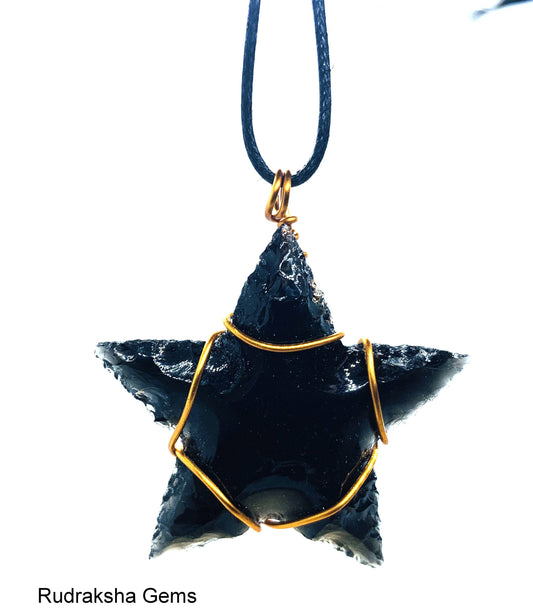 Black obsidian Reiki Energy Charged crystal STAR SHAPE Pendant, Crystal pendant, EMF protection, energy purifier, Protection Reiki Necklace