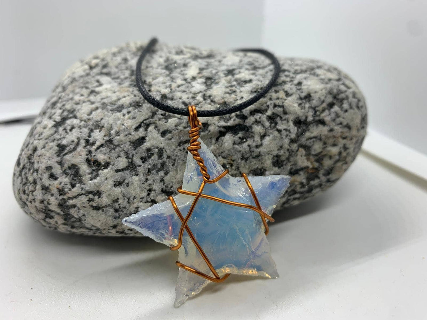 Opalite  star Pendant, Opalite Pentagram, Opalite Necklace, Wire Wrapped Copper Pendant, Boho Jewelry, Reiki Energy Charged healing Crystal
