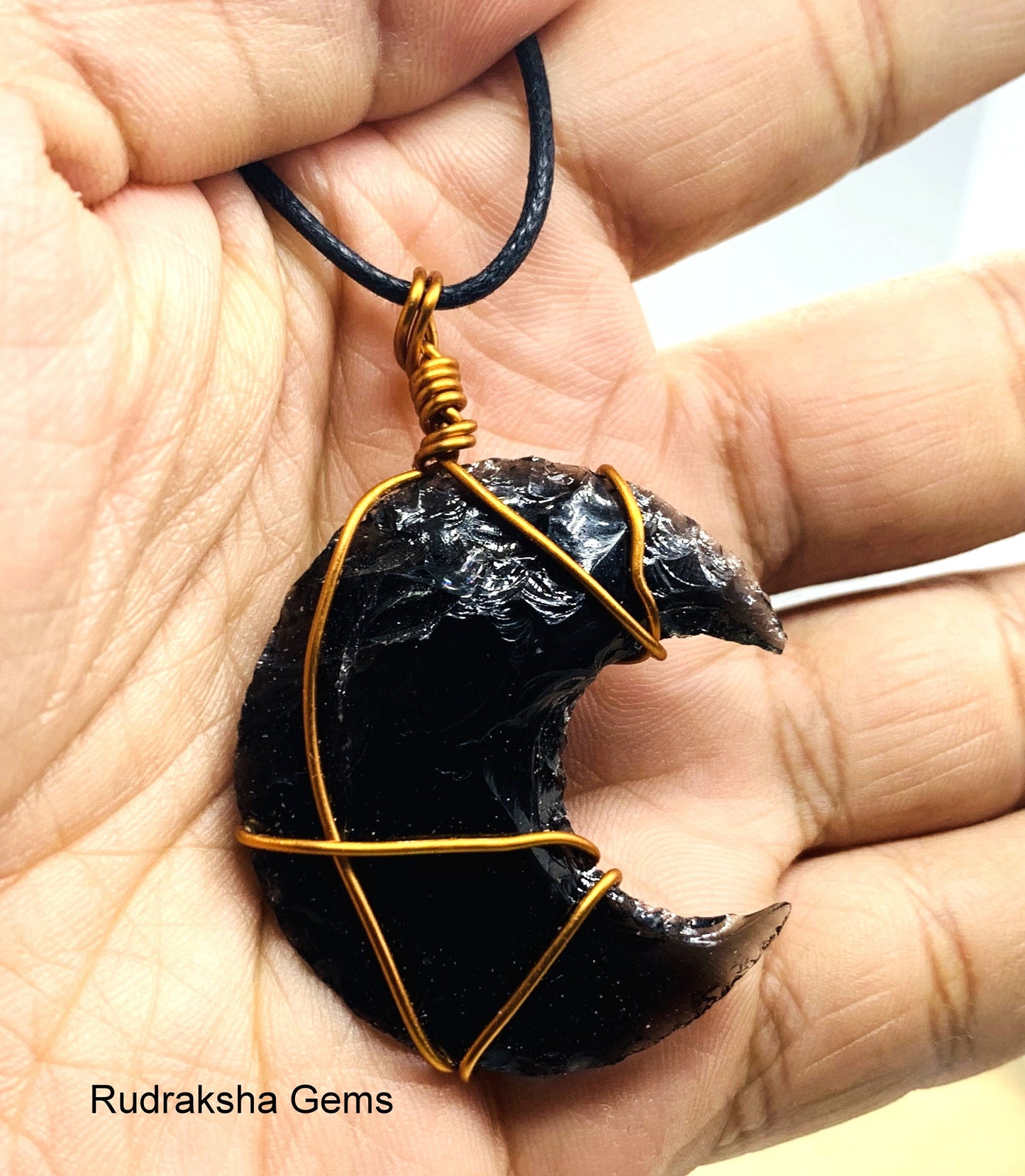 Black Obsidian Pendant, Obsidian Crystal, Protection Necklace, Wire Wrapped Copper Pendant, Boho Jewelry, Reiki Energy Charged pendant