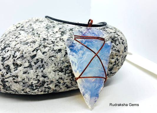 Opalite Arrow head Pendant, Opalite Arrowhead, Opalite Necklace, Wire Wrapped Copper Pendant, Boho Jewelry, Reiki Energy Charged Crystal