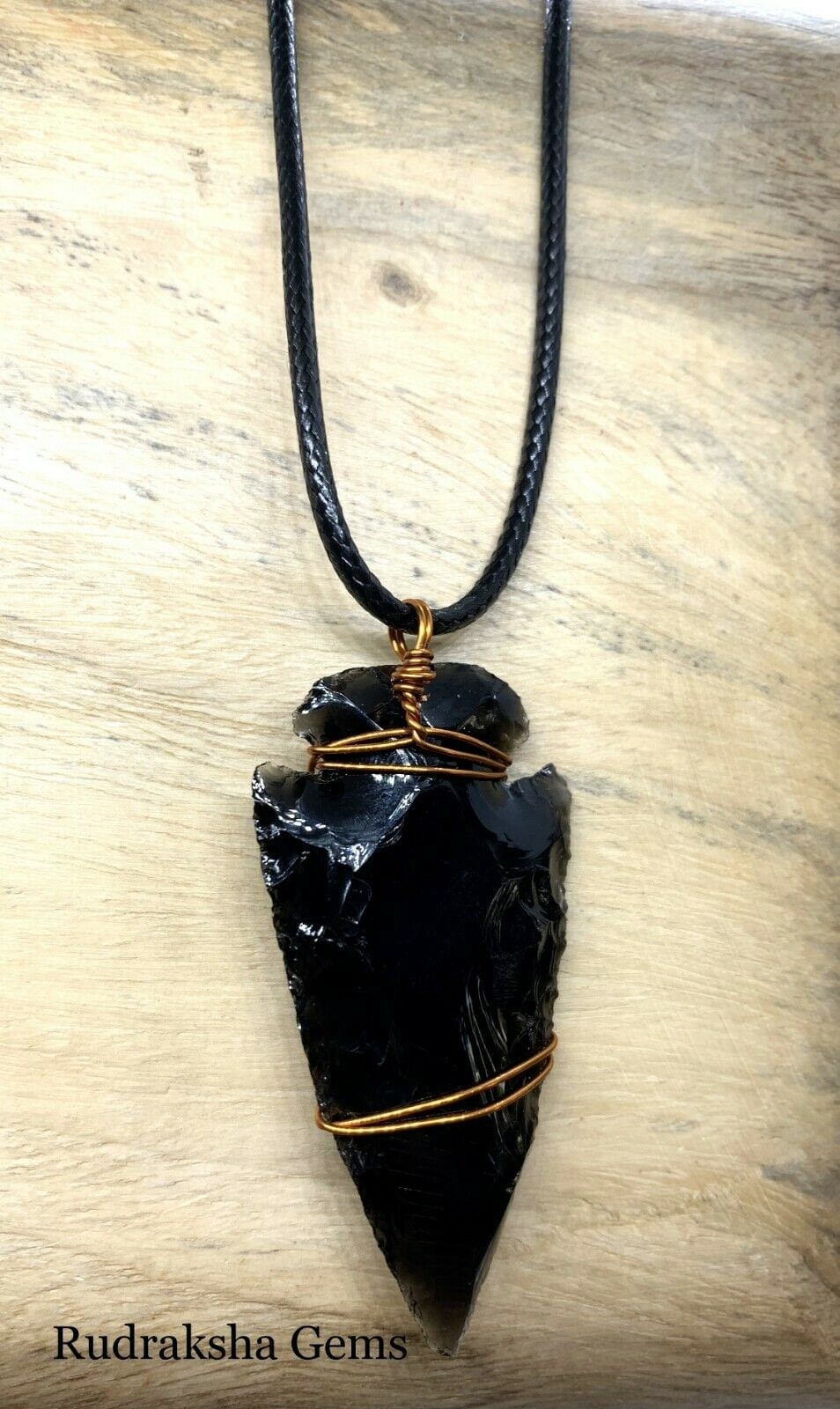 Arrow head Black Obsidian Copper Pendant Dragonglass Reiki Charged Cord Necklace, Black obsidian raw arrow head, Wire Wrapped Jewellery Gift