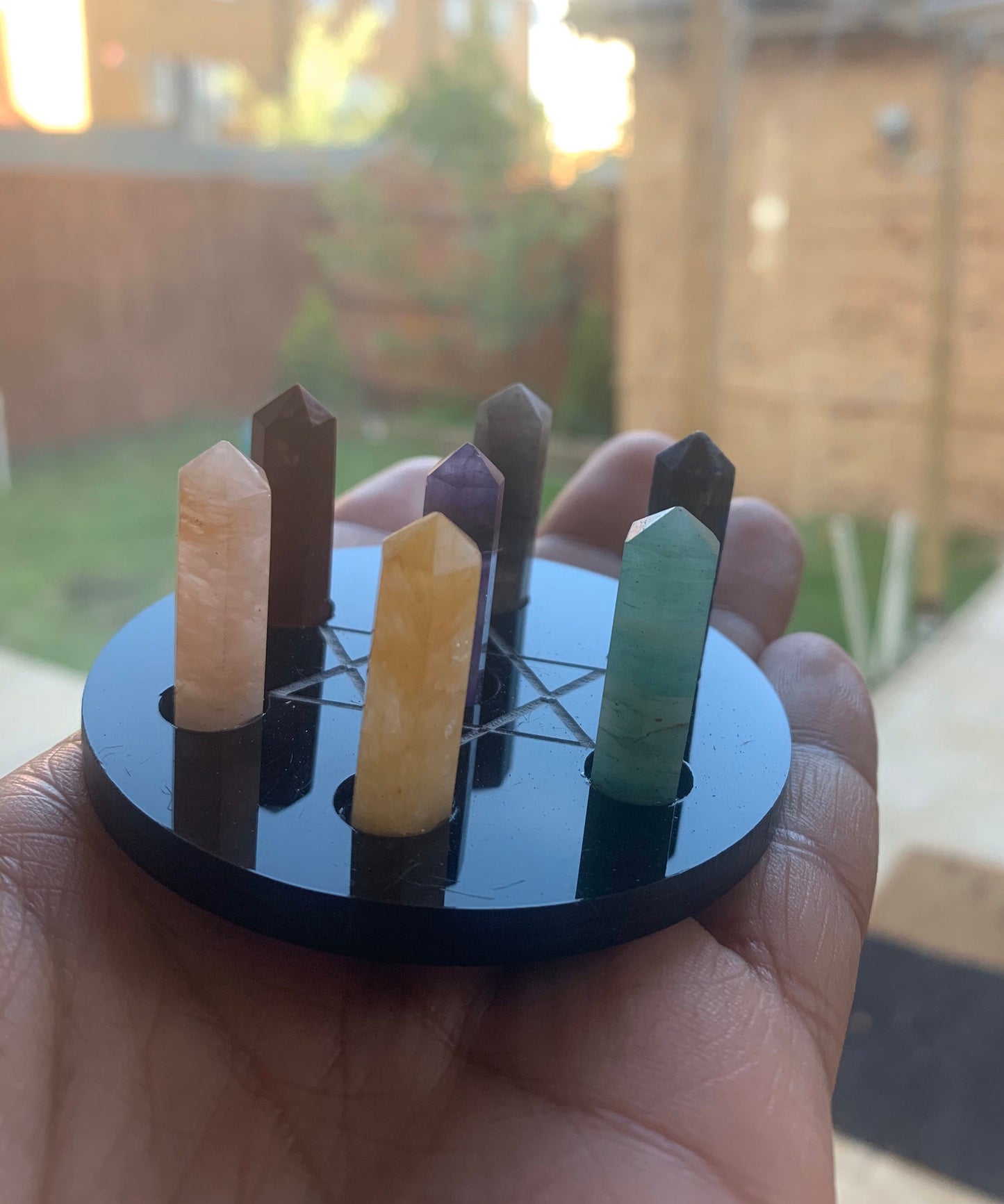 7 Chakra Star Crystal Holder with 7 Healing bonded Wands Set Aether Star Grid OM, HEXAGON WANDS, Chakra Stone, Set Of 7, Healing Crystals