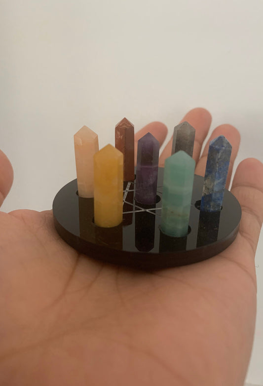 7 Chakra Star Crystal Holder with 7 Healing bonded Wands Set Aether Star Grid OM, HEXAGON WANDS, Chakra Stone, Set Of 7, Healing Crystals