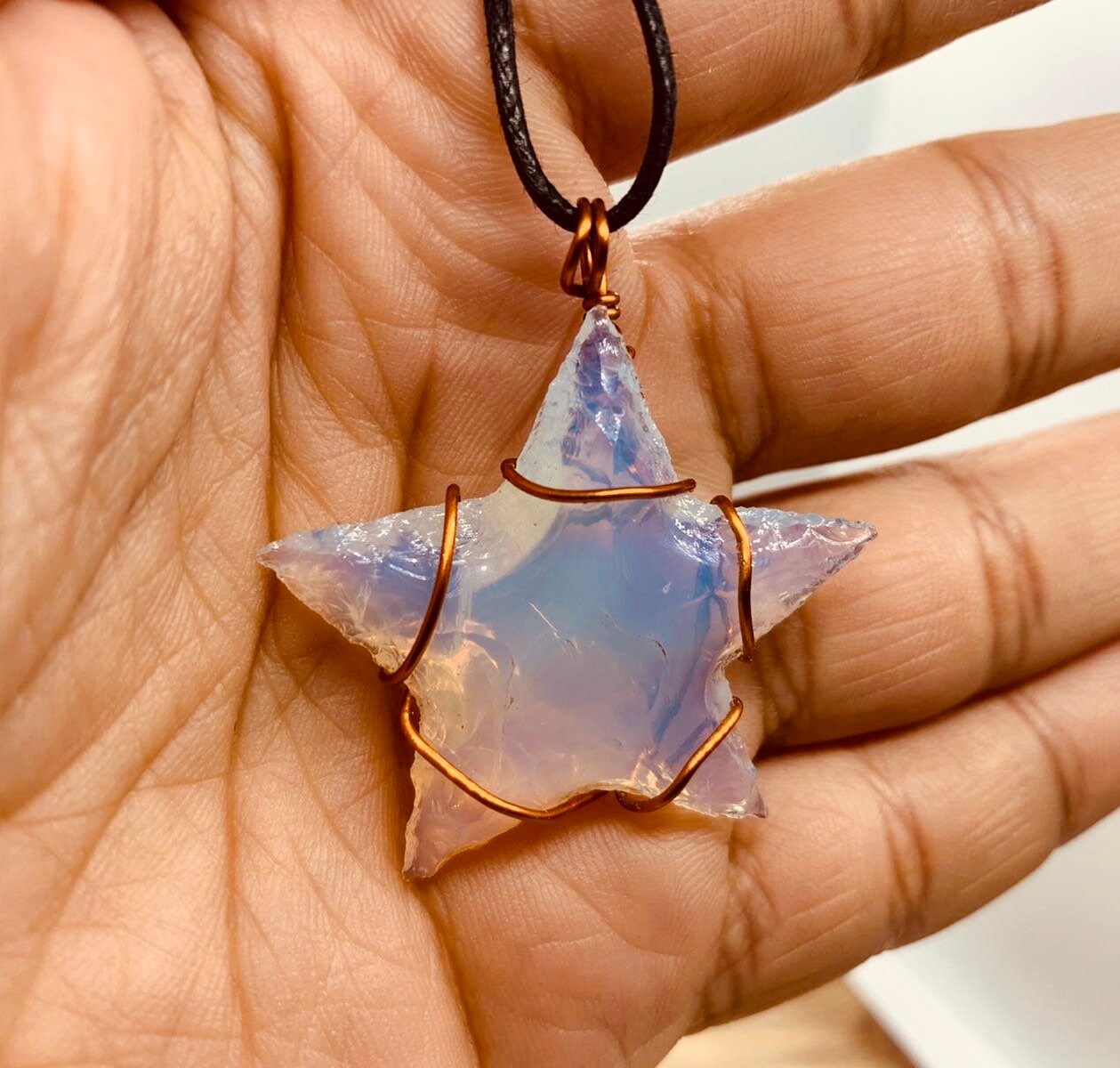 Opalite  star Pendant, Opalite Pentagram, Opalite Necklace, Wire Wrapped Copper Pendant, Boho Jewelry, Reiki Energy Charged healing Crystal