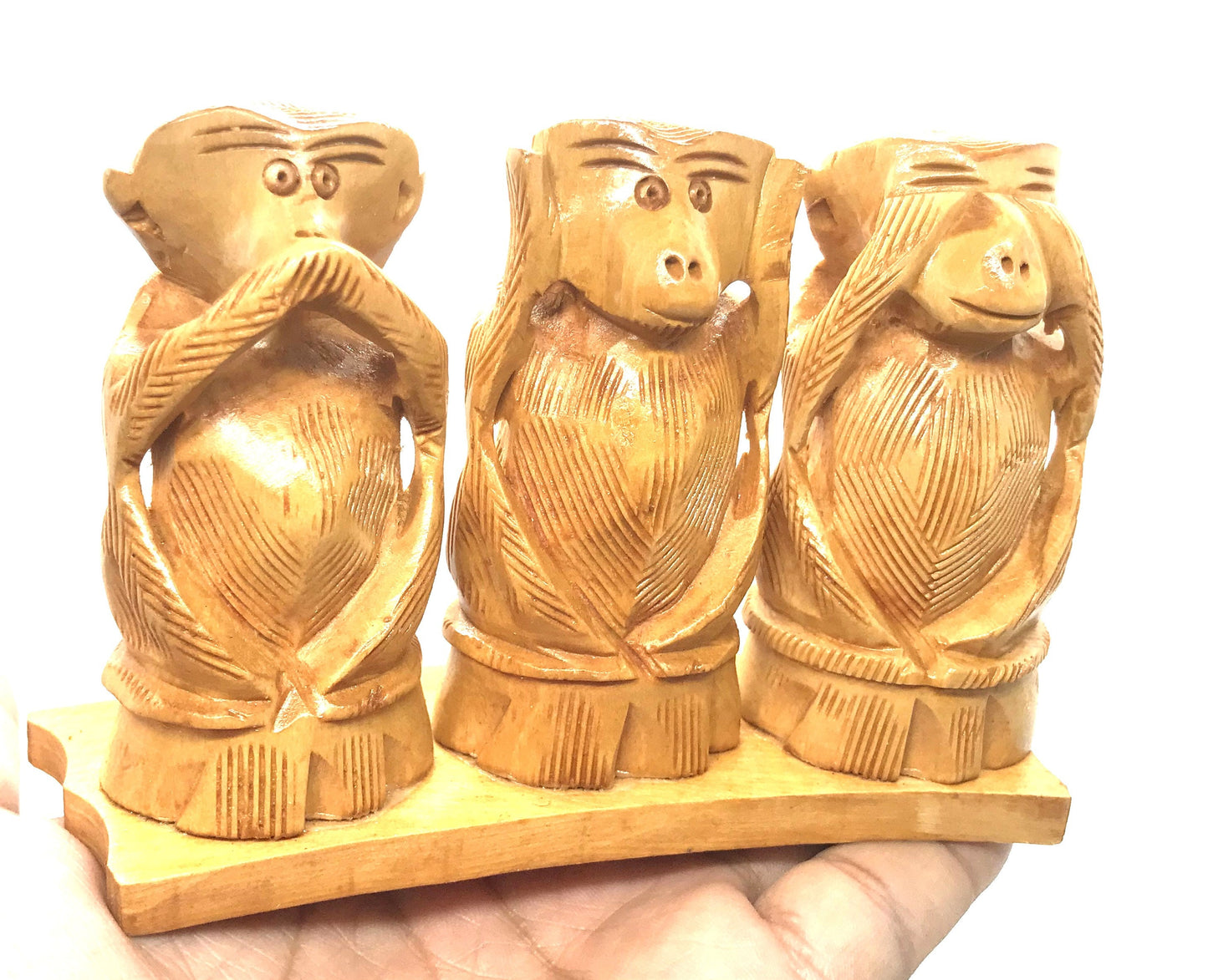 Three wise monkeys wooden statue - Hand made - three monkeys that hear no evil see no evil speak no evil, Hand carved gift for him her Rare