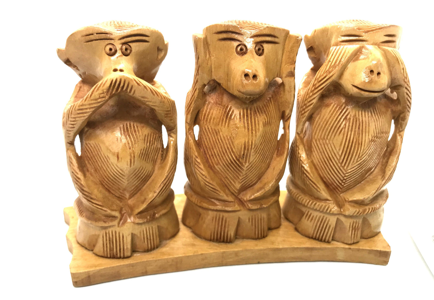 Three wise monkeys wooden statue - Hand made - three monkeys that hear no evil see no evil speak no evil, Hand carved gift for him her Rare