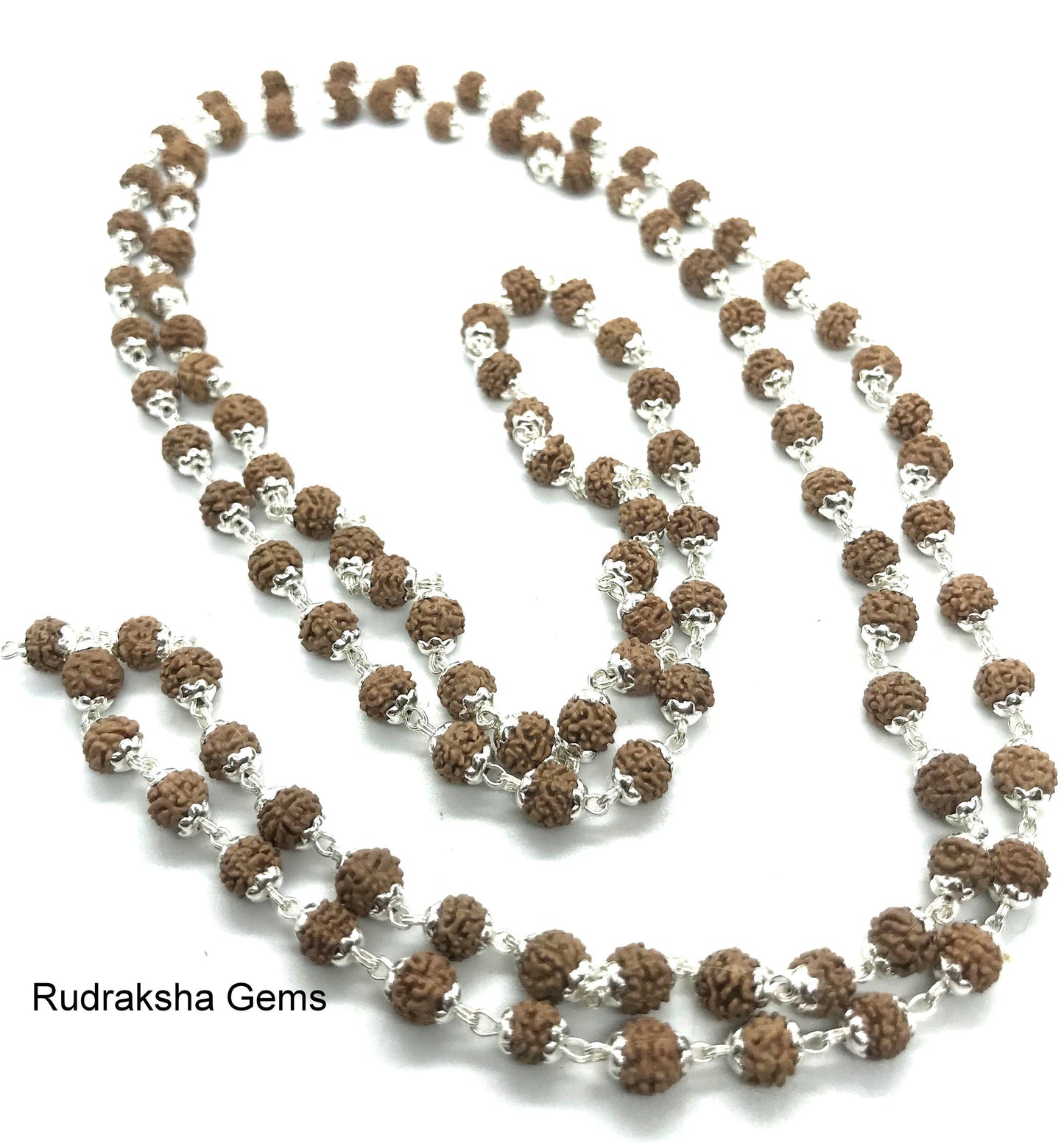 5 Mukhi Rudraksha, Indonesian Beads 925 silver cap Mala, 108 beads Rudraksh Mala Necklace, 4mm tiny rudraksha Genuine Beads wire wrapped