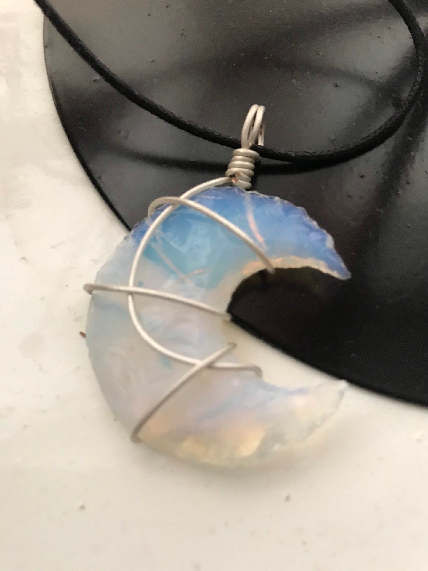 Opalite Moon Pendant, Opalite Crystal, Opalite Necklace, Wire Wrapped Pendant, Boho Jewelry, Reiki Energy Charged Crystal pendant