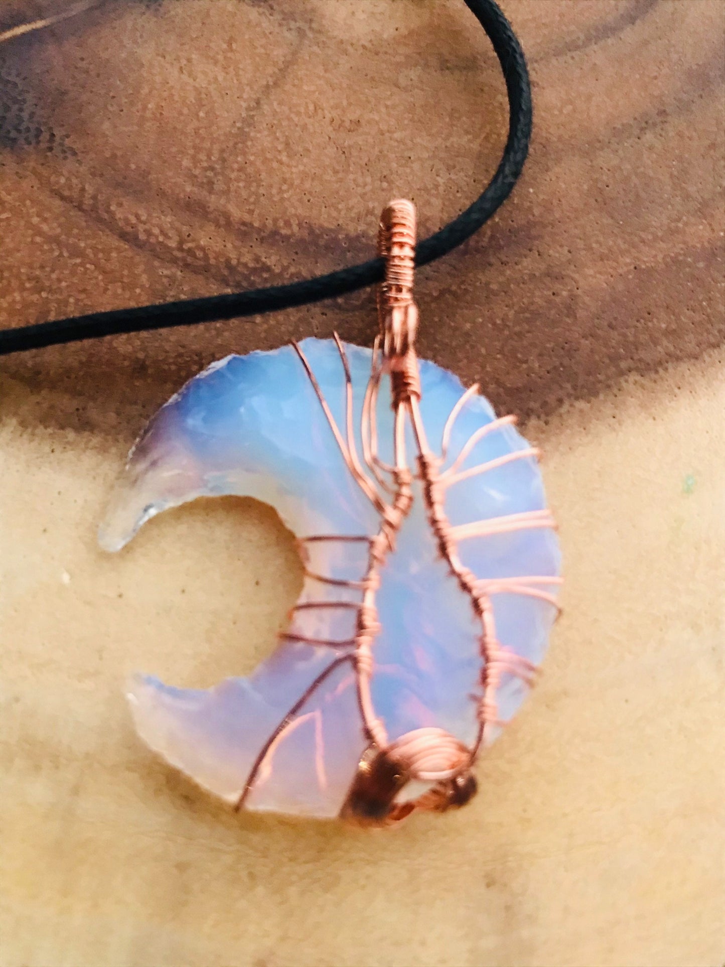 Opalite Moon Pendant, Opalite Crystal, Opalite Necklace, Wire Wrapped Copper Pendant, Boho Jewelry, Tree of life Crystal pendant