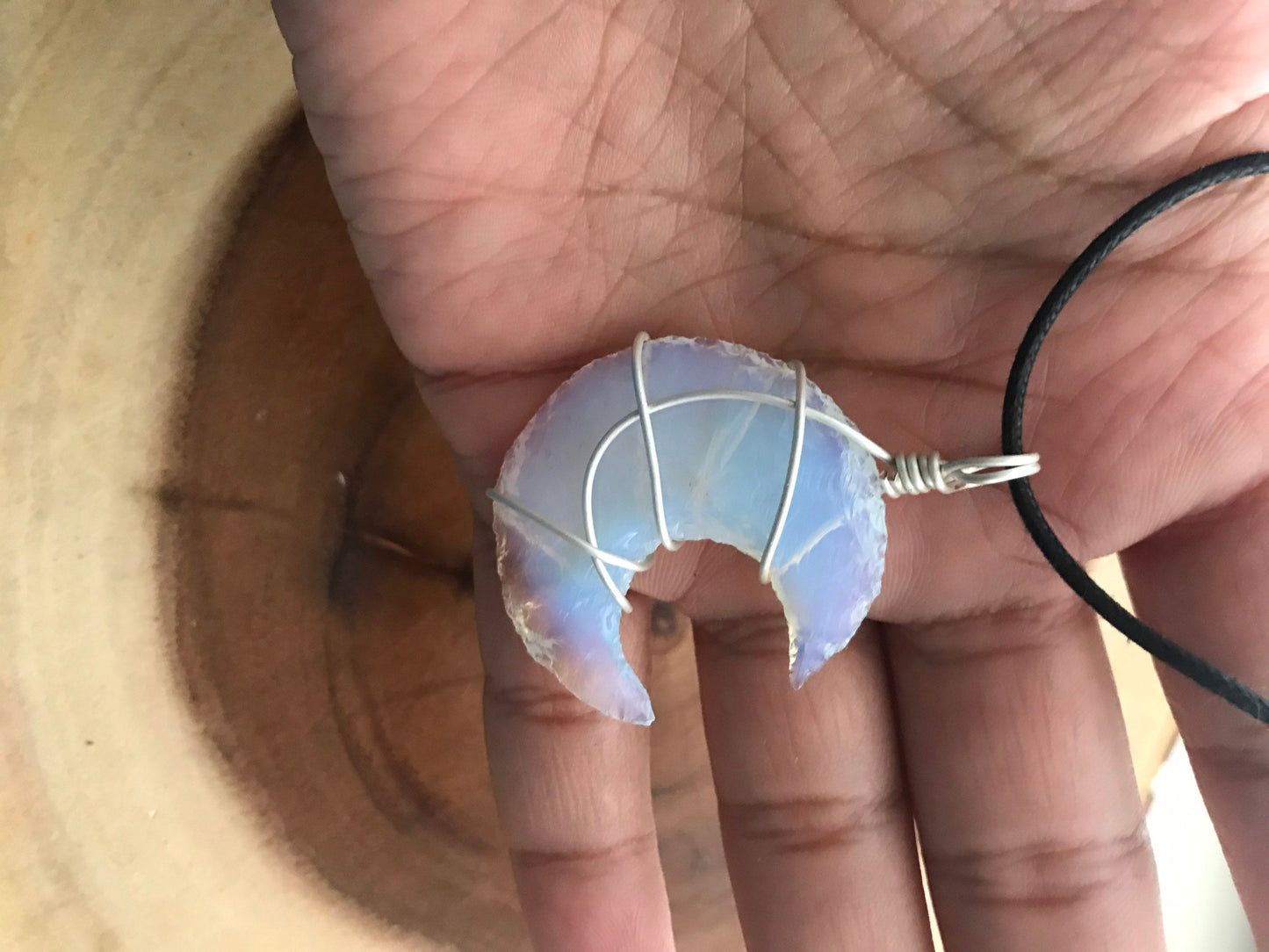 Opalite Moon Pendant, Opalite Crystal, Opalite Necklace, Wire Wrapped Pendant, Boho Jewelry, Reiki Energy Charged Crystal pendant