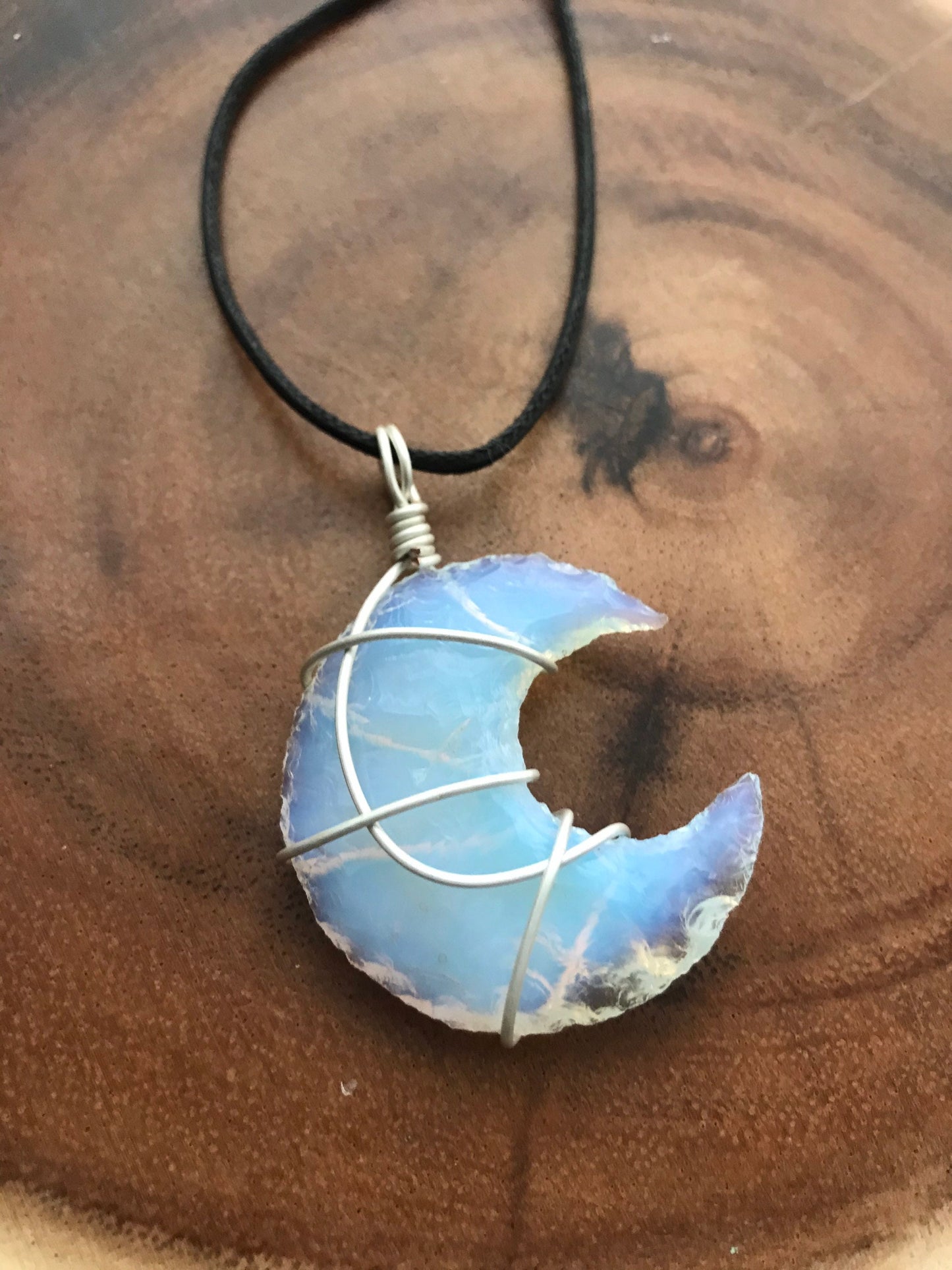 Opalite Moon Pendant, Opalite Crystal, Opalite Necklace, Wire Wrapped Pendant, Boho Jewelry, Reiki Energy Charged Crystal pendant